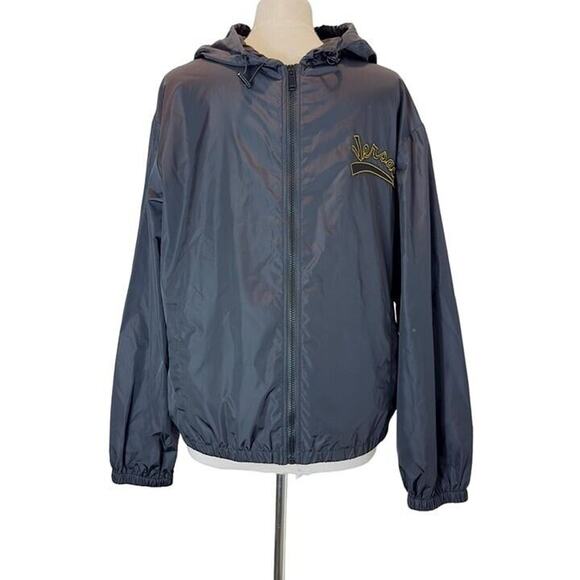 Versace Logo Black Nylon Windbreaker Jacket L - Picture 1 of 4